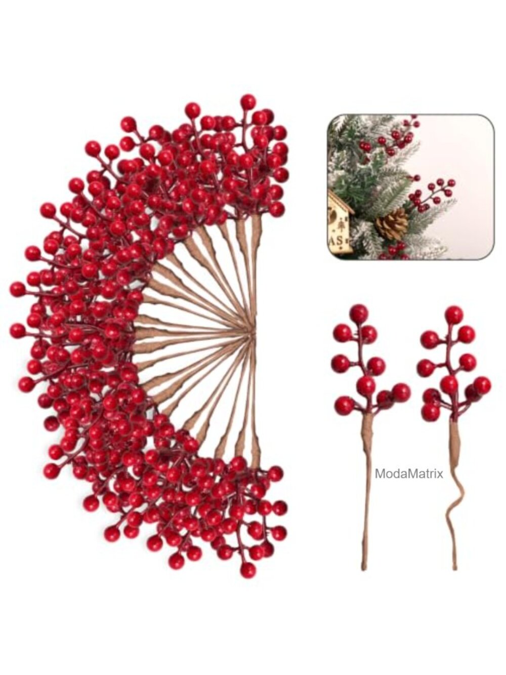 50-Pack Artificial Berry Stems Christmas Tree Picks 6.5" Holiday Decor
